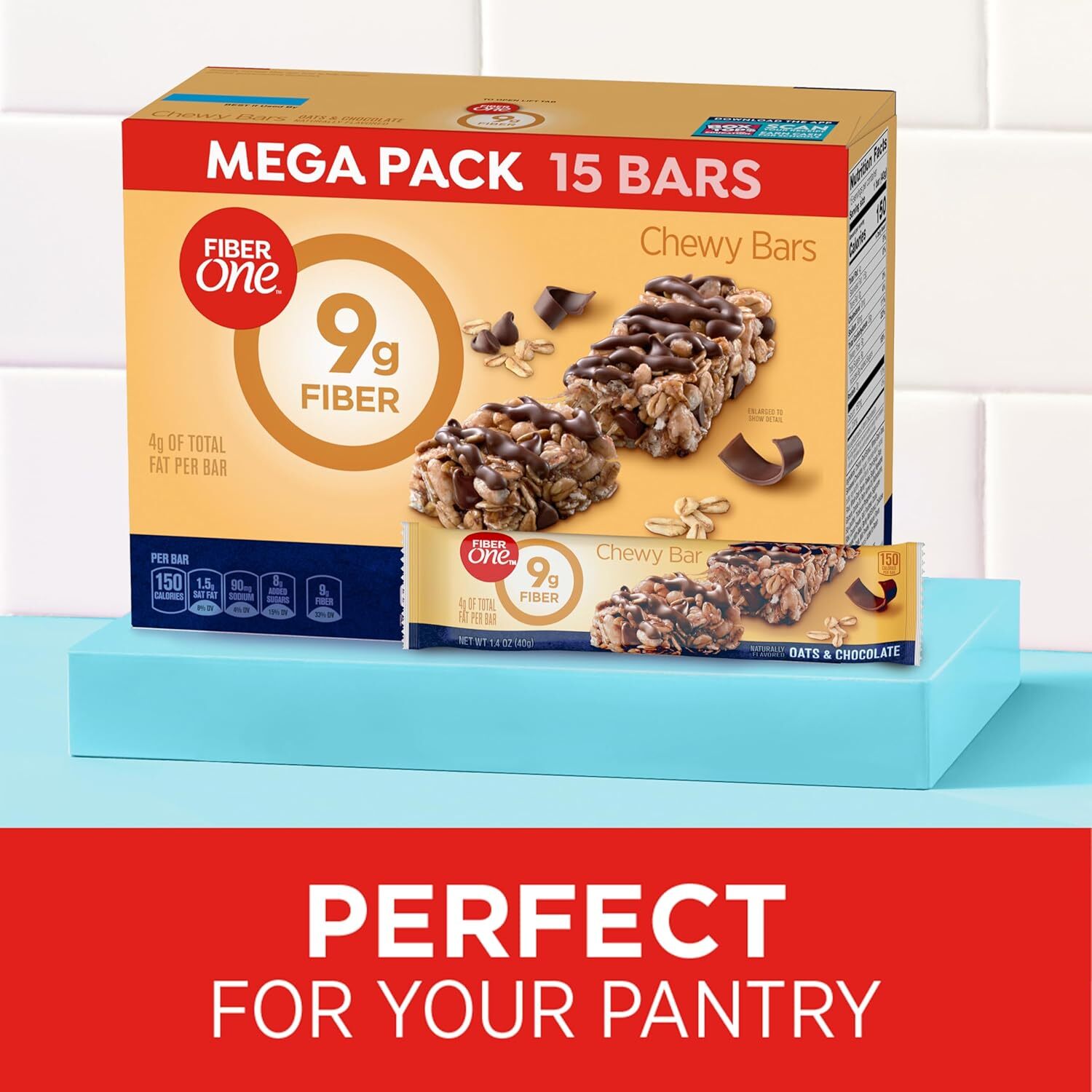 Fiber One Chewy Bars, Oats and Chocolate, Fiber Snacks, Mega Pack, 15 Ct, 21.2 o