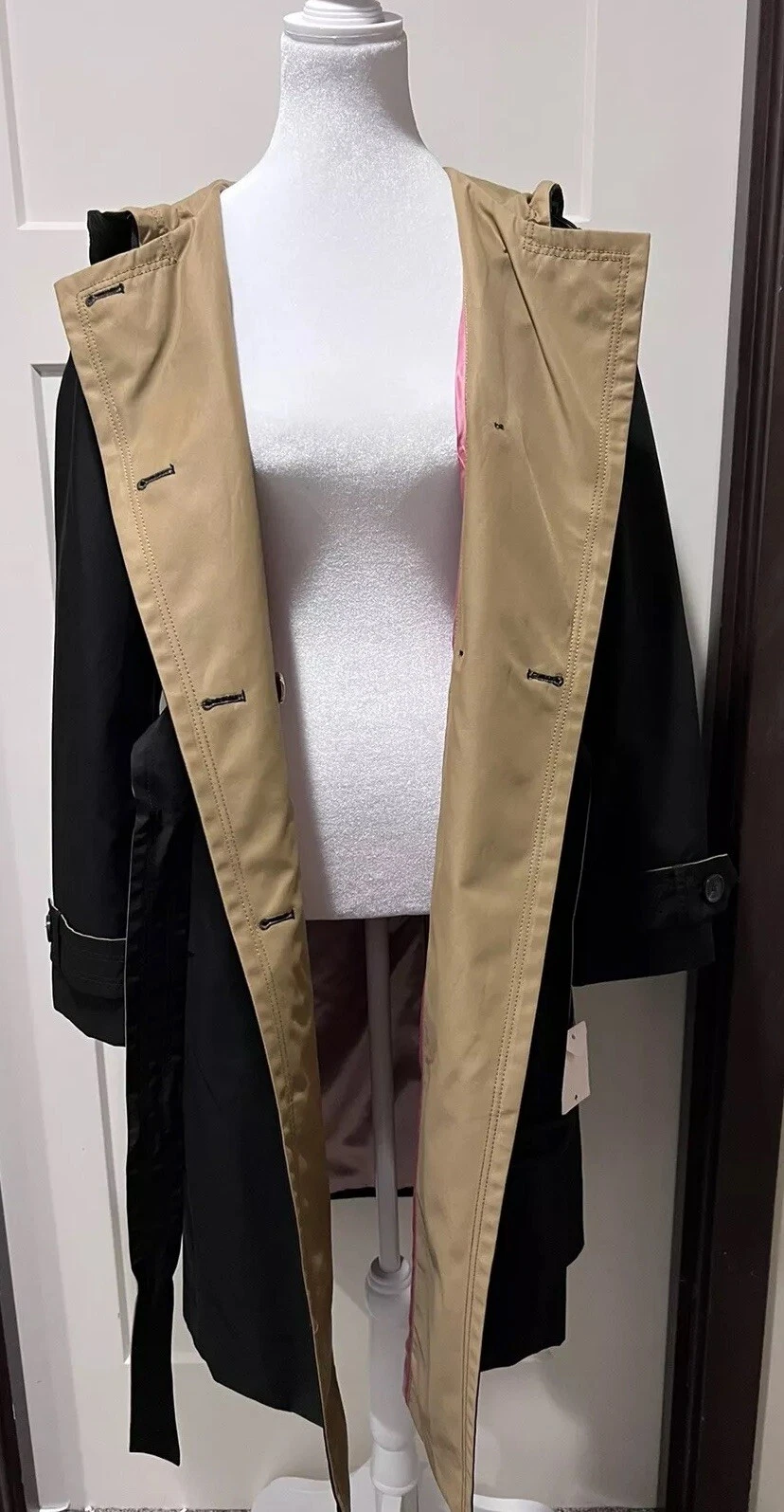 Trench coat Kate Spade New York nero nuovo kaki francese taglia S K29799 41" nuovo con etichette