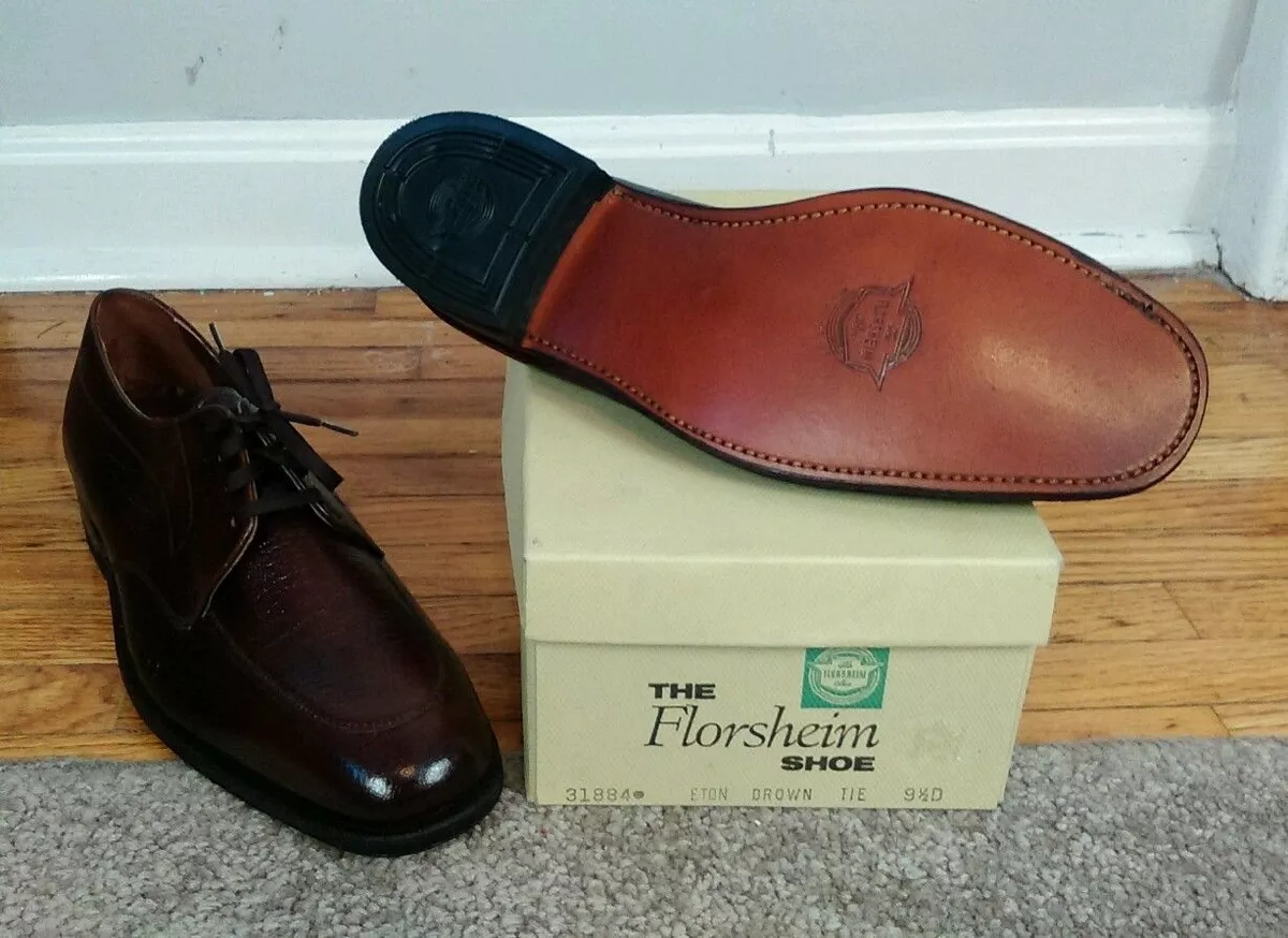 New NOS Vintage 70's Florsheim Oxford Pebble Grain Leather Dress Shoes 9.5 D