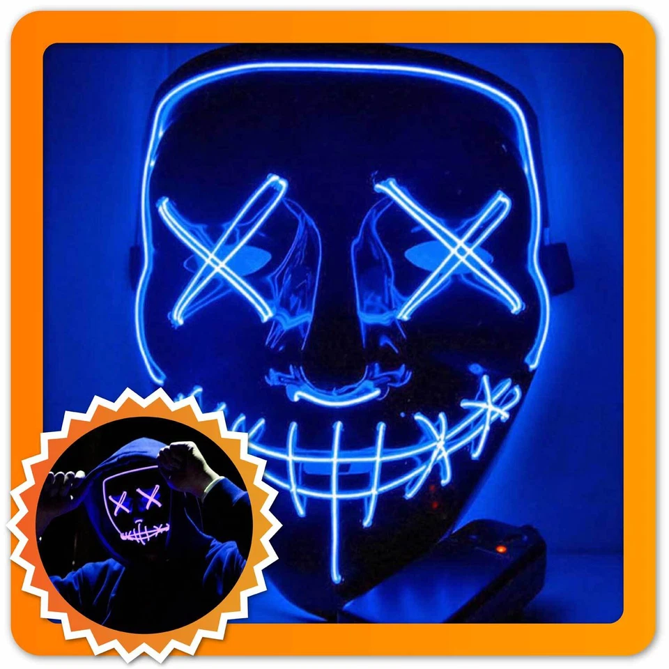 LED Grusel Maske wie aus the Purge - Halloween Horror Verkleidung Gesichtsmaske