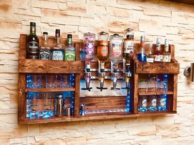 LED Paletten Weinregal,XXL Rustikale Wandbar 3in1,Cocktail-,Whiskybar,Schnapsbar