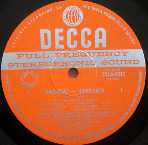 SXLA-6012 WB Cavalleria Rusticana Pagliacci Decca SXL 6012 Wideband Australia - Picture 2 of 5