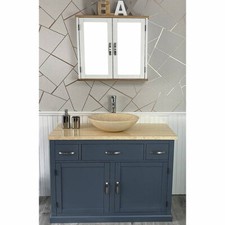 Bathroom Vanity Grey Modern Cabinet Wash Stand Cream Marble Top & Basin