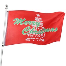 5' X 3' RED MERRY CHRISTMAS FLAG XMAS TREE SANTAS GROTTO HOUSE DECORATION HUGE