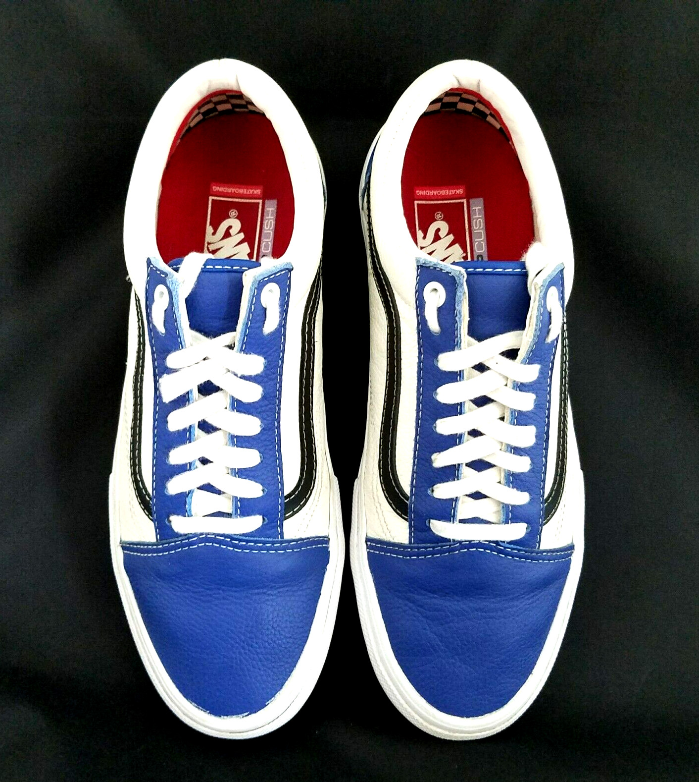 VANS POPCUSH Old Skool Leather Sneakers Blue Off Whit… Gem