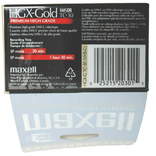 Maxell Camcorder Video Cassette TC-30 VHS-C Premium High Grade HGX-Gold - Picture 3 of 5