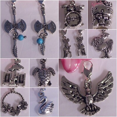   Charm Anhänger silber Trommel Kitty Falke Turtle Kitz Schwan Axt u.a.    