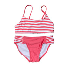 Art Class Pink And White Stripe 2 Piece Bathing Suit, Size S 6/6X , NWOT
