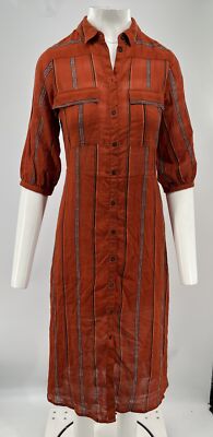 G2U BaSh Orange 34 Sleeve Kinda Midi Shirt Dress w BlackWhite Pattern sz 1