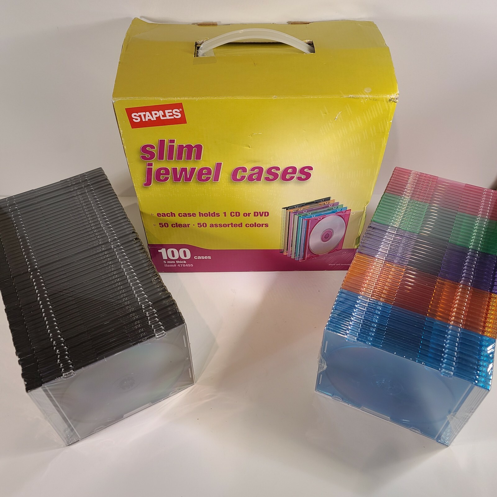 NEW Staples Slim Jewel Cases 100 For CD or DVD Clear & Assorted Colors SEALED 718103017497 eBay