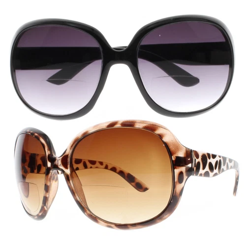 Ladies Tortoise Oversized Bifocal Reading Glasses Sunglasses Tinted UV400 Lenes