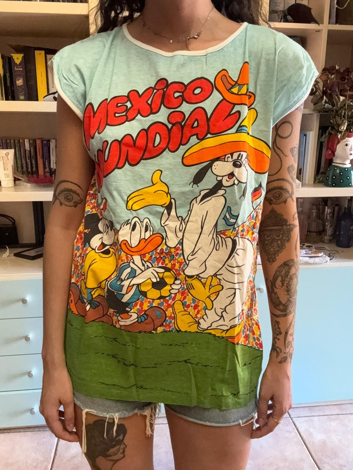 Canotta Disney Vintage 1986 MEXICO MUNDIAL Babycresci Topolino Pippo RARA