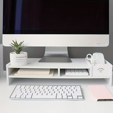 2 Tier Computer Desktop Monitor Stand Laptop TV Display Screen Riser Shelf White