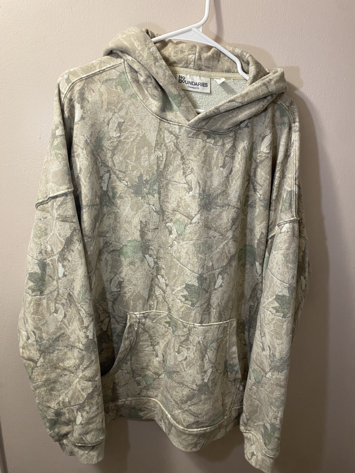 No Boundaries Men Camo Print Hoodie Oversized Fit Sweatshirt Size xl lightwash