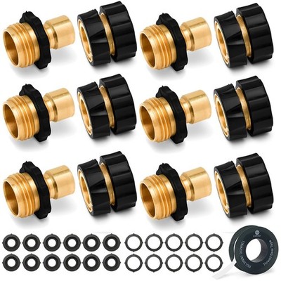 Morvat Brass Quick Hose Connector, Easily Add Attachments to Garden Hose, 6 Pack