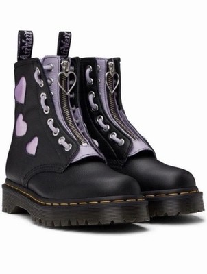 Dr Martens 1460 Zip Heart Boots (Size 6)Virginia Leather Satin Women's NEW