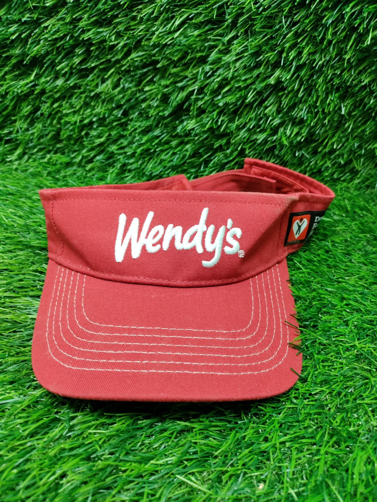 Wendy’s Visor Hat Red White Embroidered Logo Hat Cap Adjustable OSFM Uniform Cap