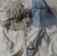 Women's Vintage Adjustable Floral Cotton Bonnets Blue Cream Lace Trim