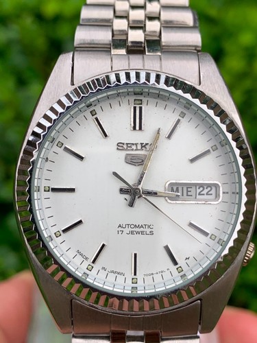 Vintage Seiko 5 6309 Automatic Men's Watch Day Date White Dial Japan 17J