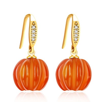Orange Pumpkin Earrings-Gold Plated Hook Red Agate Stone Dangle Drop Earring Mak