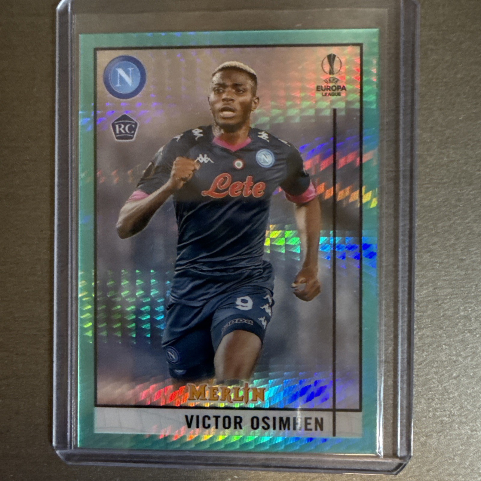2020-21 Topps Merlin Collection Chrome UCL Victor Osimhen #59 (RC) Aqua Prism