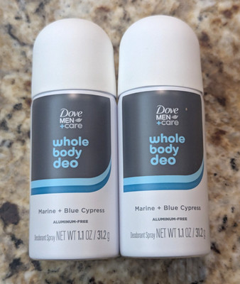Dove 2 PK Men+Care Whole Body Deodorant Spray Marine Blue Cypress Travel 1.1oz