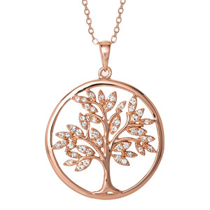 Authentic Womens Sterling Silver 14KT Gold Plated Crystal Tree of life Necklace 18"