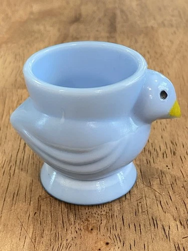 Vintage French OPALEX Figural Blue Bird Egg Cup Milk Glass Made in France