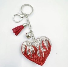 Rhinestone Heart Key Chain Charm with Tassel, Lobster Clasp, Detachable