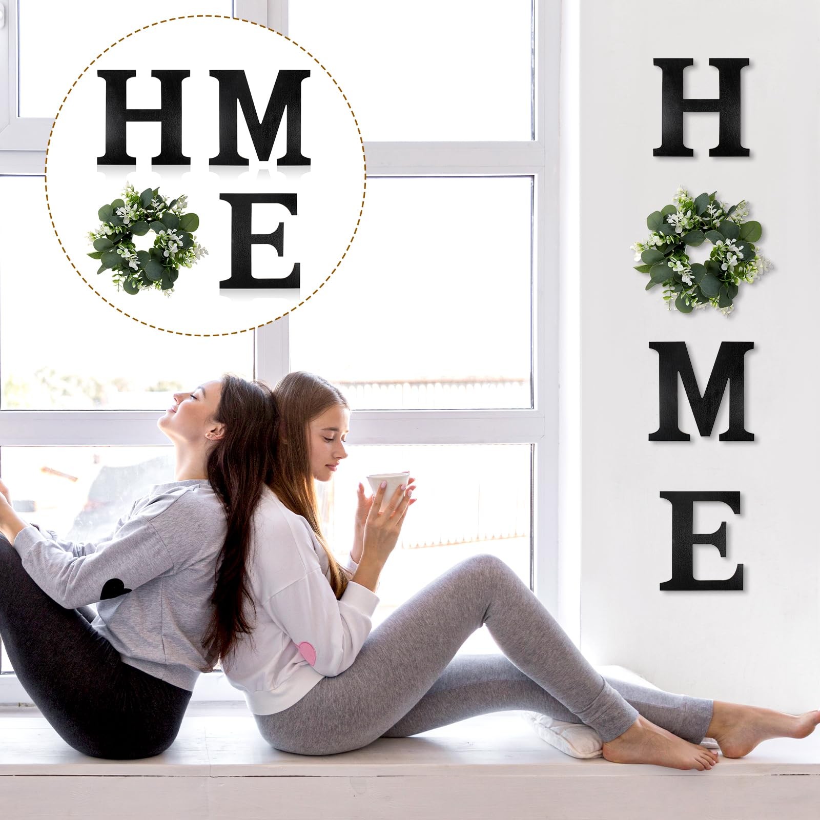 Wood Home Sign with Artificial Eucalyptus Wreath for O, Farmhouse Wall Home S...