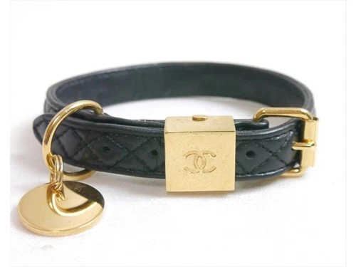 Authentic CHANEL Dog Pet Collar Matelasse Leather #9275