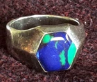 Vintage Taxco Mexico 925 Sterling Silver Azurite Malachite Inlay Signet Ring