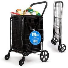 SereneLife Portable Folding Utility Cart with 360  Swivel Wheels Black 