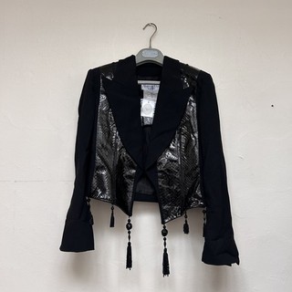 Vintage Christian Dior Boutique 1994 Black Wool Leather Tassel Blazer Jacket