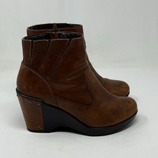 Dansko Faith Wedge Ankle Boots Womens 9.5 - 10 EU 40 Brown Leather Studded Zip