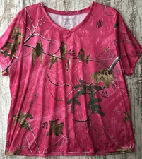 REALTREE Women's Plus Size 3X (22/24W) Pink Camo Activewear Short Sleeve Shirt