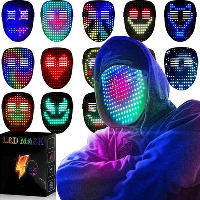 Led Mask with Gesture Sensing, Light up Face Transforming Mask for Halloween