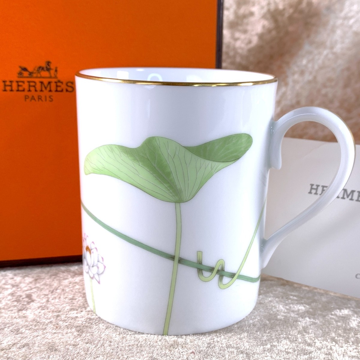 Hermes Paris Mug Cup Nil Nile Gold Rim Porcelain Tableware w/Case