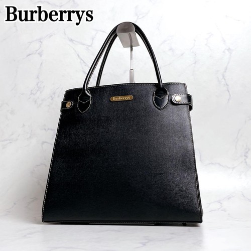 Burberrys Nova Check Saffiano Leather Handbag Black Authentic Vintage Tote