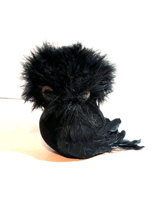 OWL FAUX FUR / FEATHER BLACK ORANGE EYES FOAM HALLOWEEN DECOR 6''