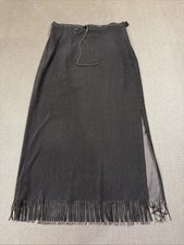 Vintage Casual Corners Black Faux Suede Western Fringe Maxi Skirt Size 10