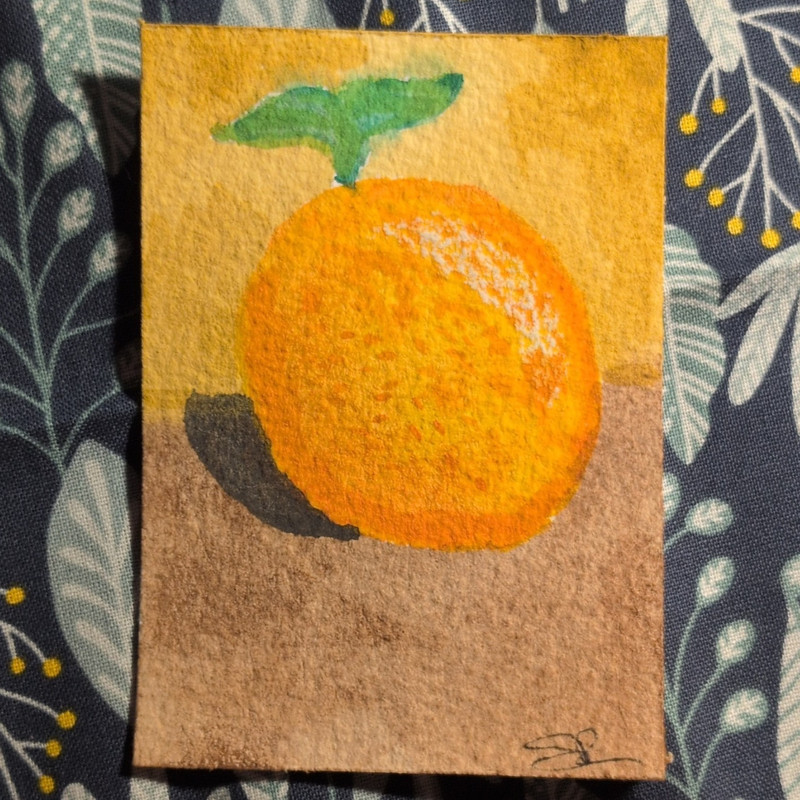 Signed Original Still Life Orange Fruit Painting on Paper, Small, ACEO 2.5x3.5