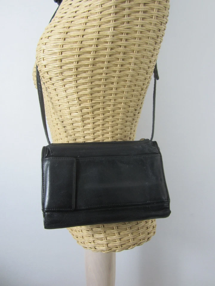Vintage Fossil schwarz Kiesel Leder Organizer Geldbörse Clutch langer Schulterriemen - Bild 3 von 4