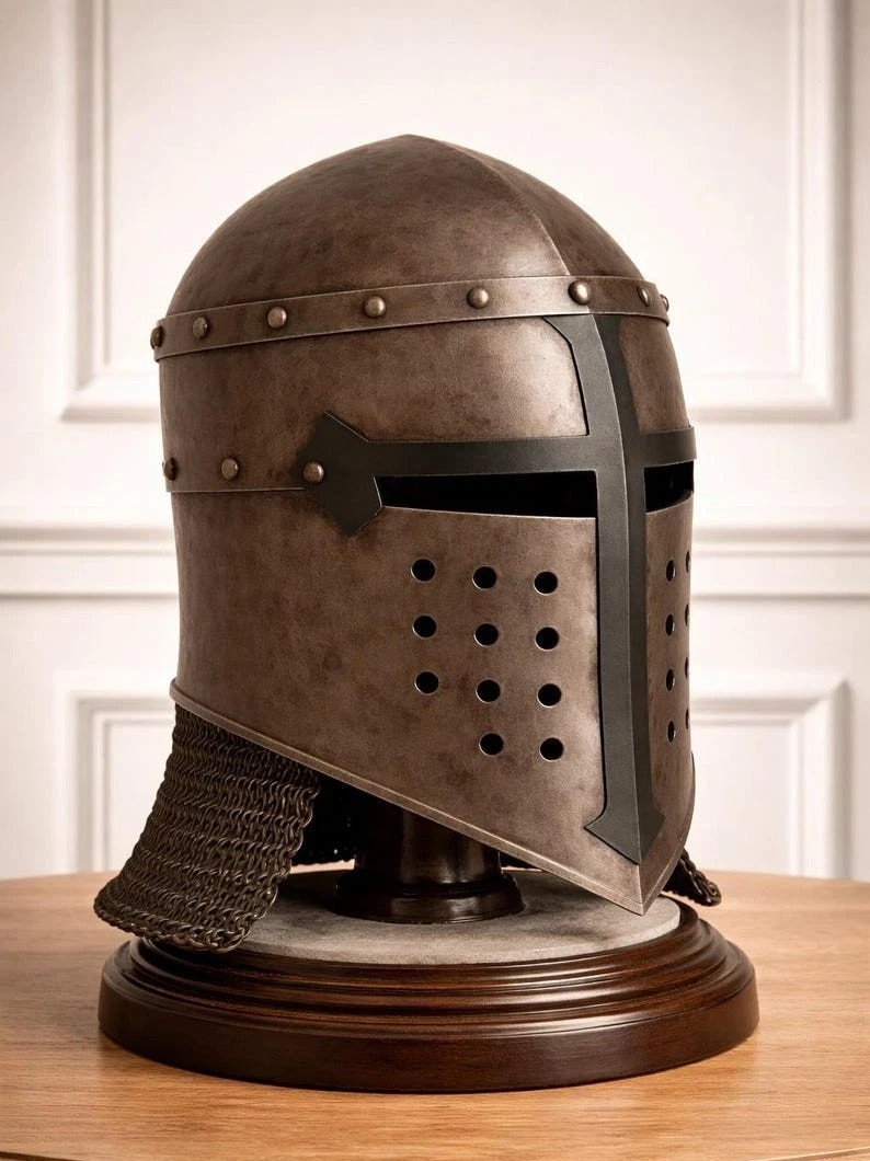 Armadura con cota de malla Medieval Crusader Helmet Steel Knight LARP...