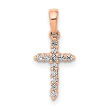 14k Rose Gold Polished Diamond Cross Pendant 0.38gm Gift for Mother