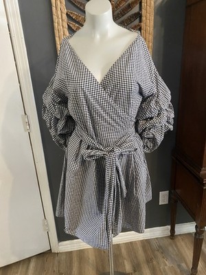 Alexis Womens Checker Print V Neck Wrap Dress Black & White  Size Extra Small