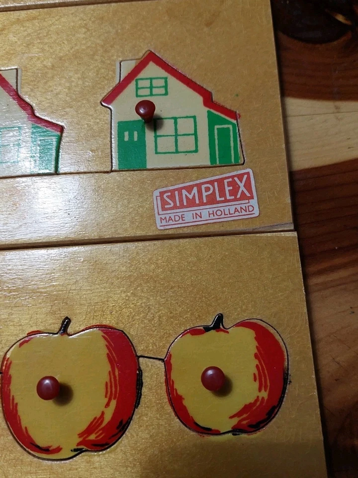 Lot Of 3 Simplex Vintage Wood Puzzles Holland Chickens Houses Apples - Red Bead - Image 3 of 4