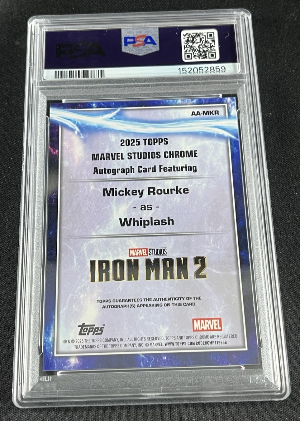 Topps 2025 Marvel Studios Chrome Mickey Rourke Whiplash Auto PSA 9 AA-MKR view 2