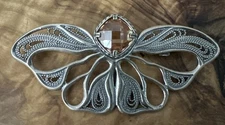 SILPADA Lacy Butterfly Brooch / Pin Sterling Silver / 925 With Apricot CZ