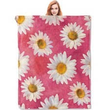 Daisy Flannel Blanket, Pink Daisy Gifts, Floral Blanket for Women, Soft Light...